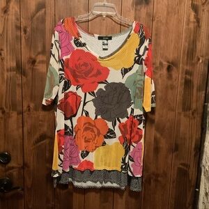 Ali Miles Colorful Floral Short Sleeve Top